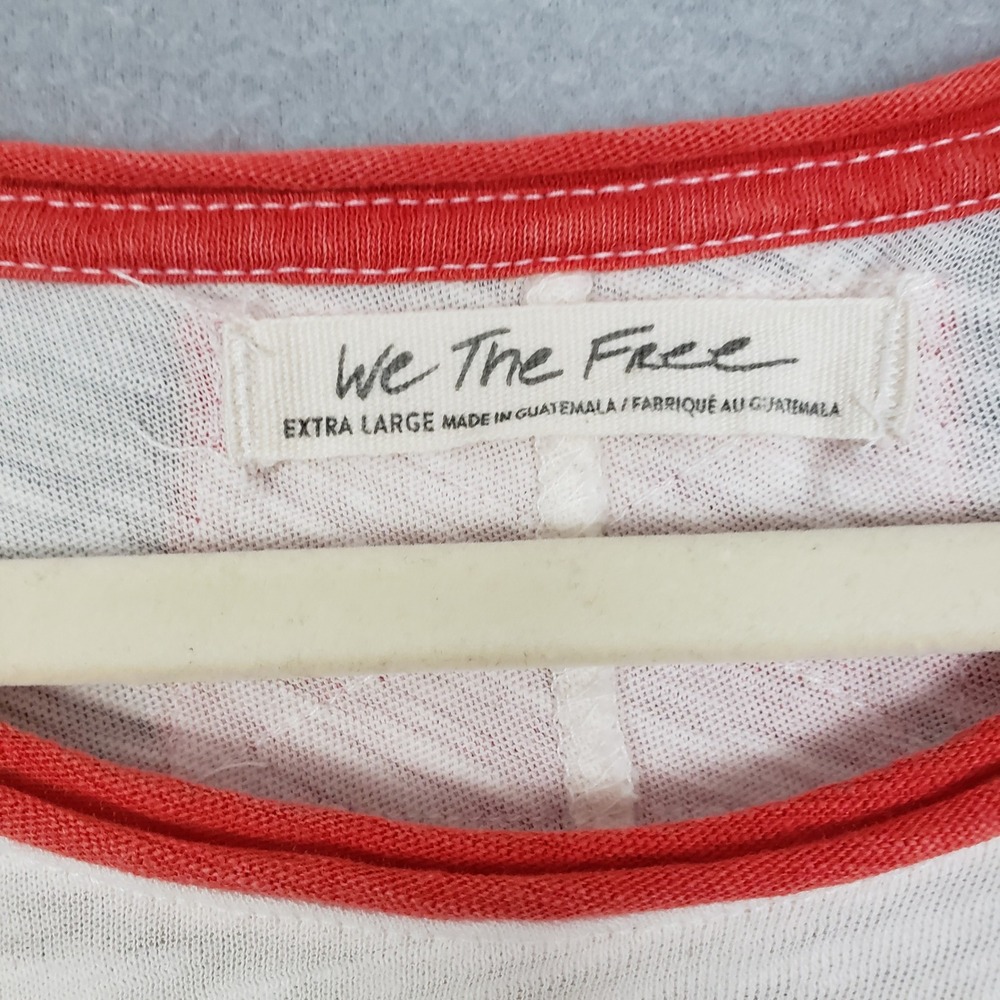 We The Free Size XL Surf The Wave 3/4 Sleeve Raglan Tee White Red Y2K Sporty - Picture 3 of 5